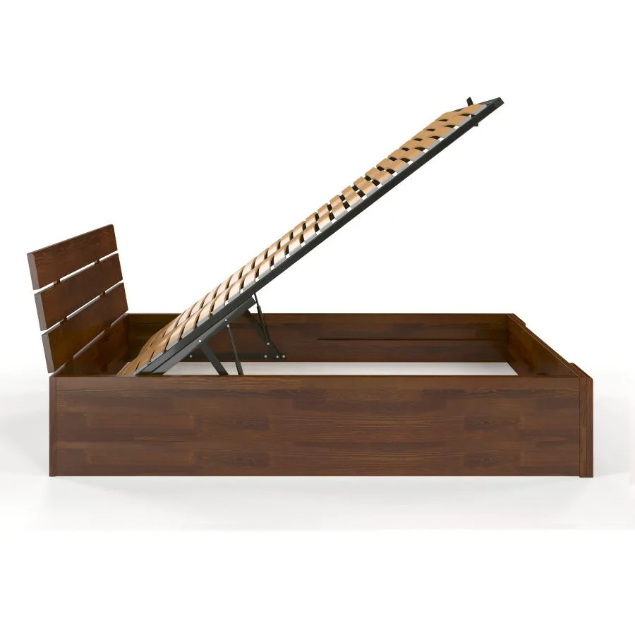 Lit coffre bois noyer sommier relevable collection Largo