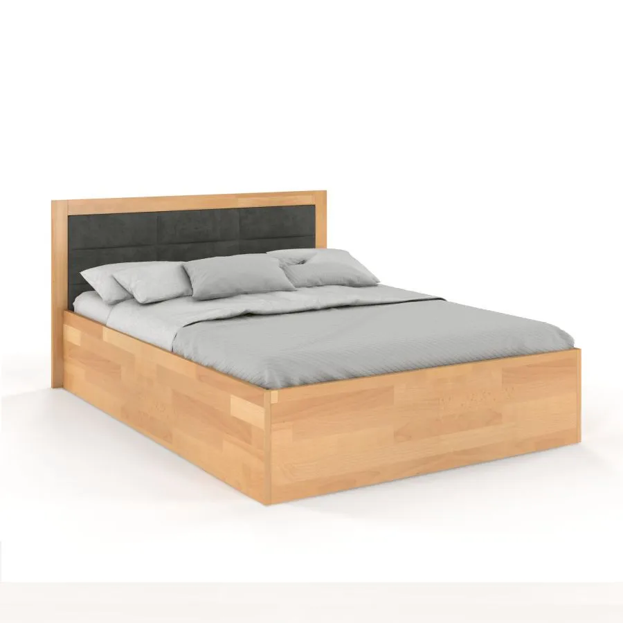 Lit coffre bois massif tête de lit capitonnée collection ARUNA