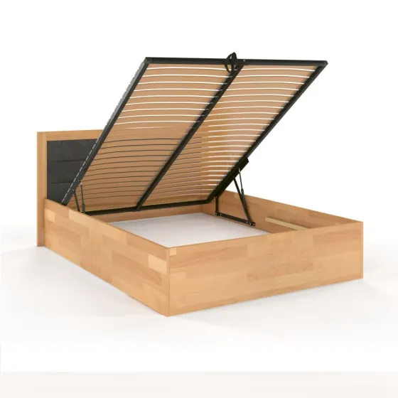 Lit coffre bois massif tête de lit design collection ARUNA