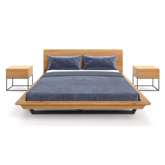 Lit design bois naturel avec chevets collection LUNA SLIM