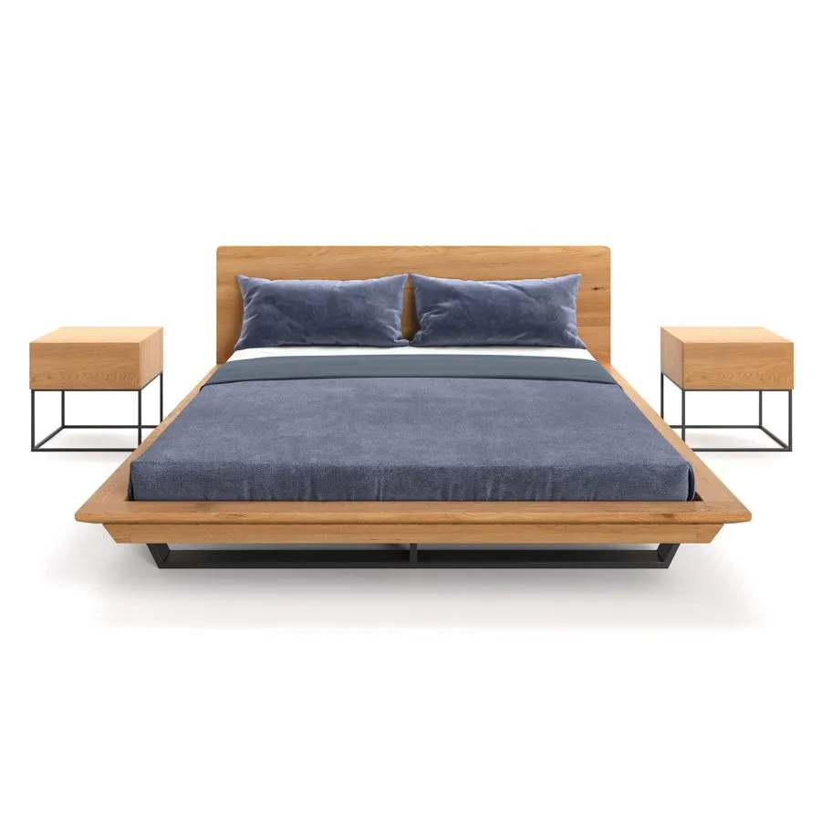 Lit design bois naturel avec chevets collection LUNA SLIM