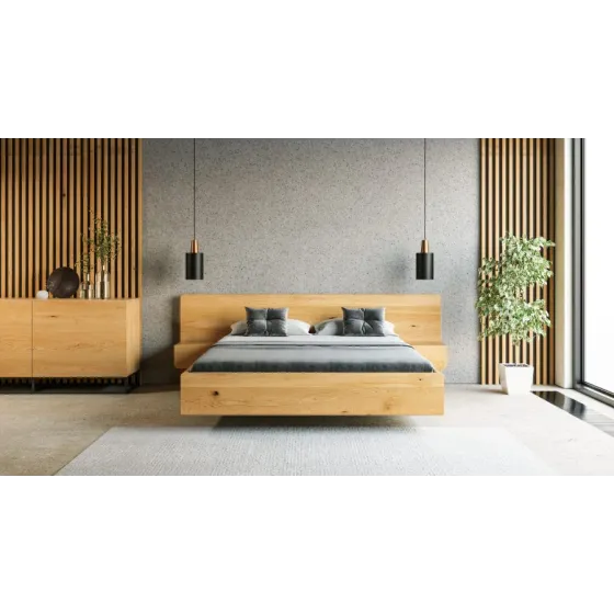 Lit design bois avec chevets et tête de lit design collection Burlington