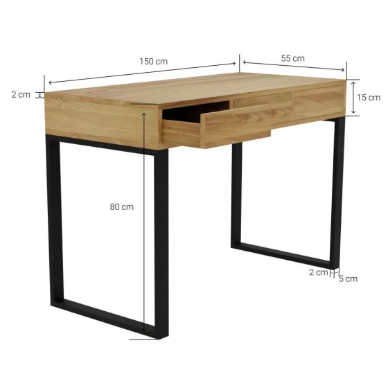 Bureau en chêne style loft 150 cm collection LUZZ