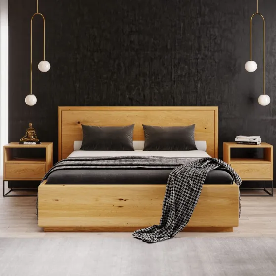 Lit bois avec coffre de rangement et chevets collection Vancouver