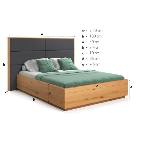 Dimensions lit bois avec coffre collection Hamilton