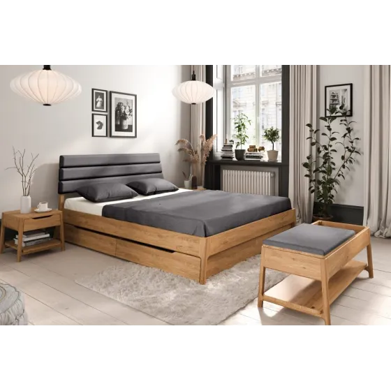 Lit bois tiroir tête de lit capitonée collection TWIST