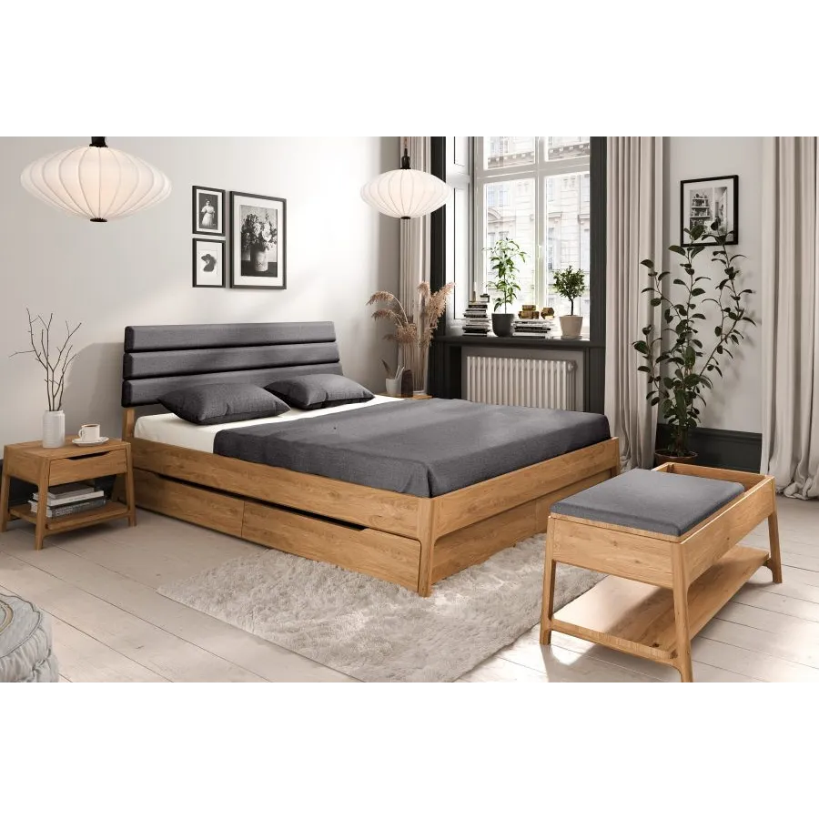 Lit bois tiroir tête de lit capitonée collection TWIST