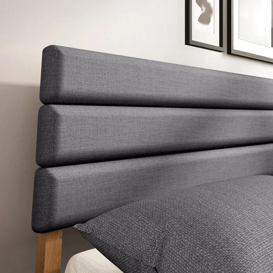 Lit bois tiroir tête de lit en tissu collection TWIST