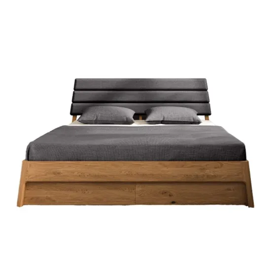 Lit bois tiroir tête de lit capitonée graphite collection TWIST