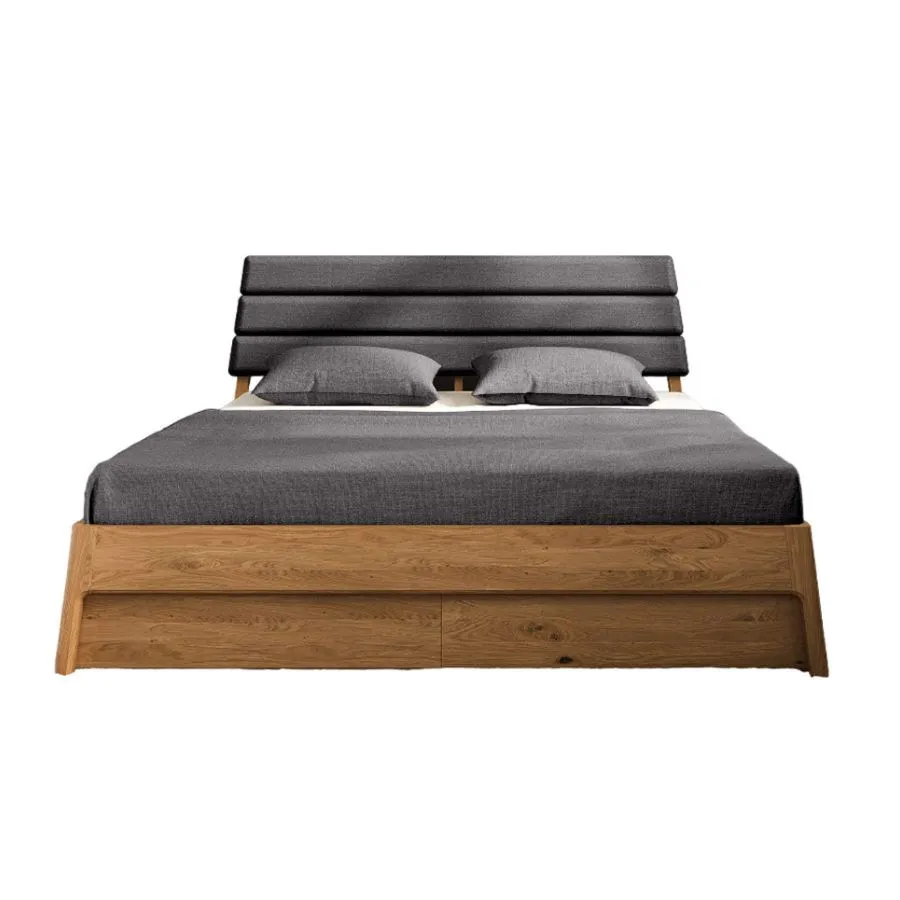 Lit bois tiroir tête de lit capitonée graphite collection TWIST