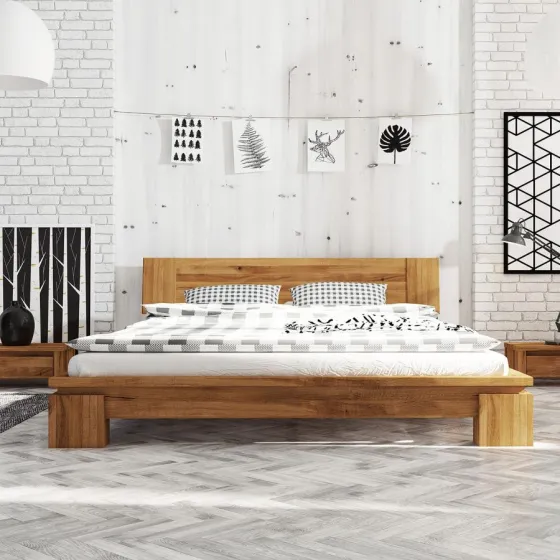 Lit 180x200 chene massif bas collection Milano