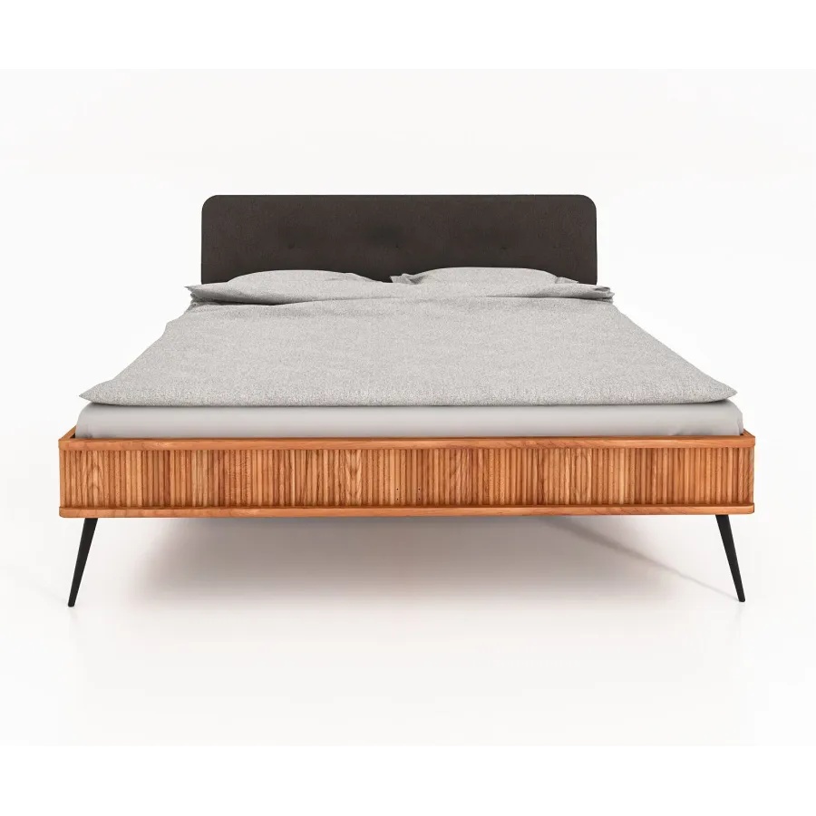 Lit bois massif tête de lit capitonnée collection Linéa