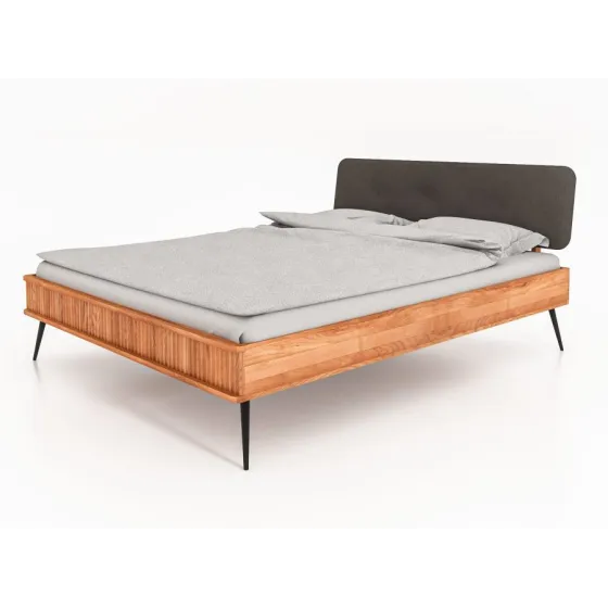 Lit bois naturel tête de lit capitonnée collection Linéa