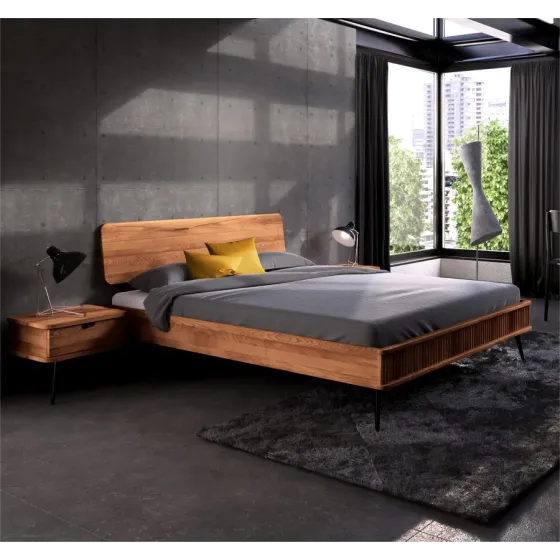 Lit en bois pieds du lit métal noir collection Linéa