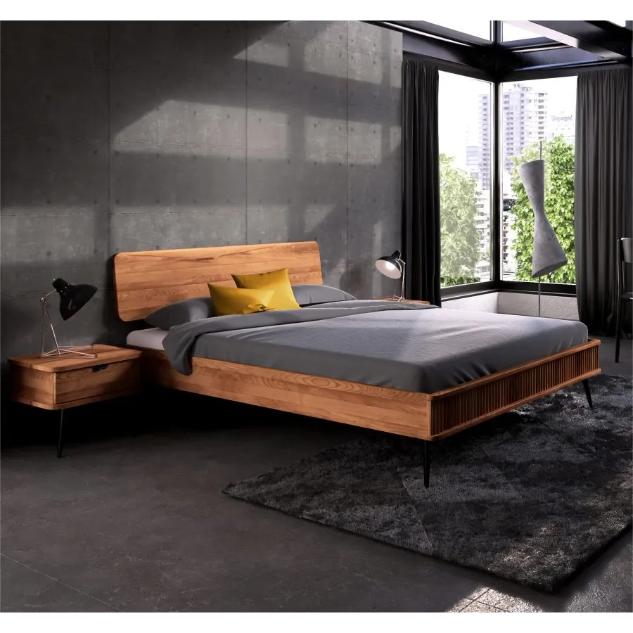 Lit en bois pieds du lit métal noir collection Linéa