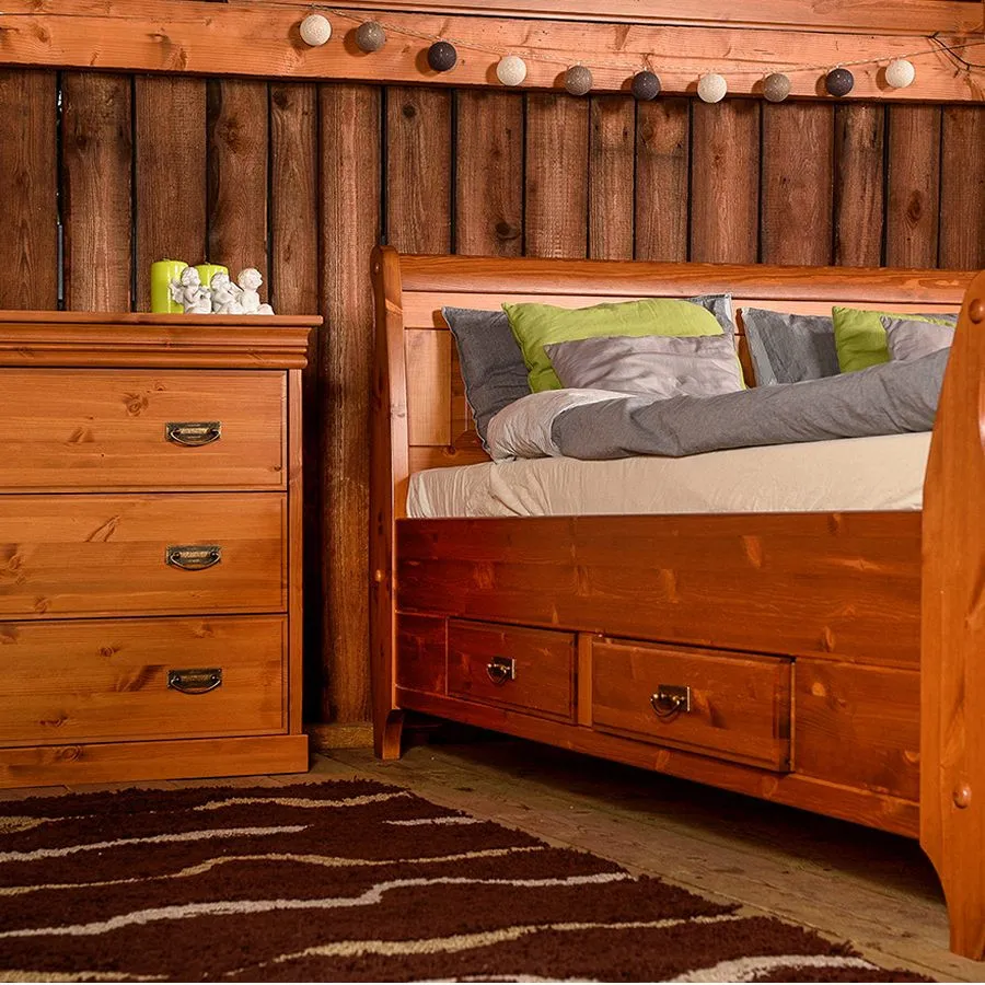 Lit rangement bois pin miel collection Toscana