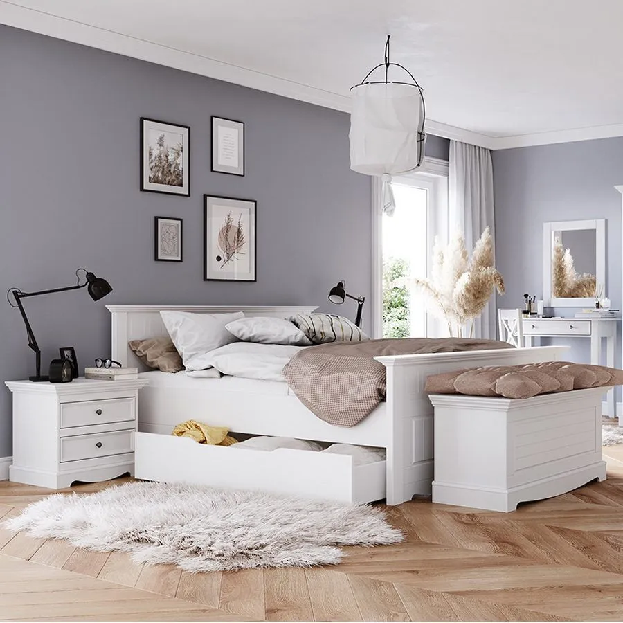 Lit adulte avec tiroir blanc collection Ancona