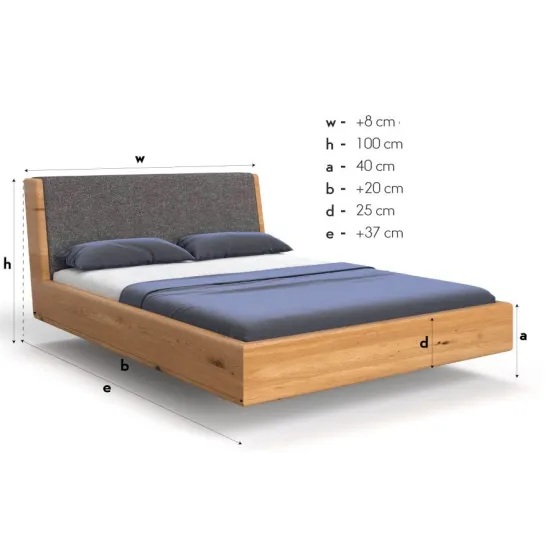 Dimensions lit moderne bois massif collection Lugo