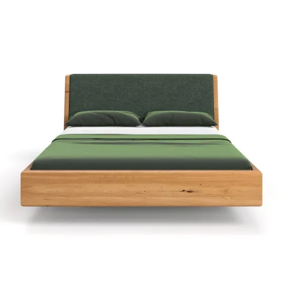 Lit moderne bois massif tête de lit tissu vert collection Lugo