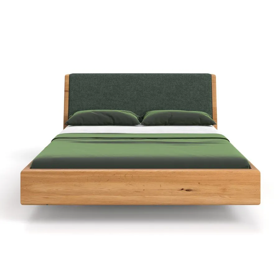 Lit moderne bois massif tête de lit tissu vert collection Lugo