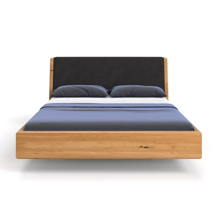 Lit moderne bois massif tête de lit tissu noir collection Lugo