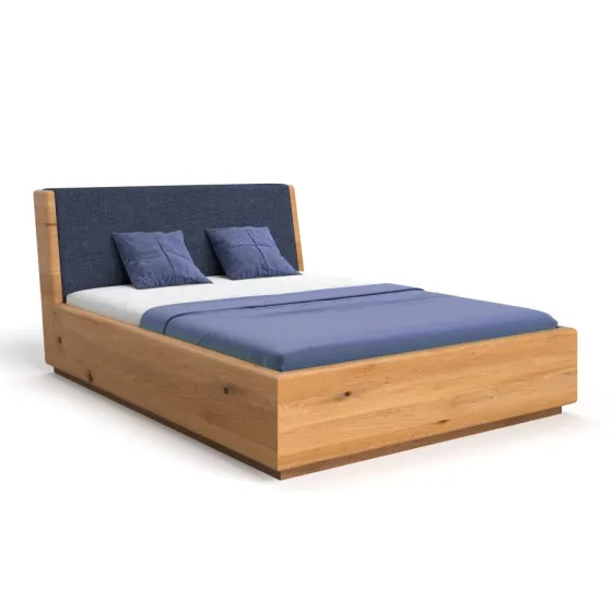 Lit coffre bois tête de lit design coloris bleu collection Lugo