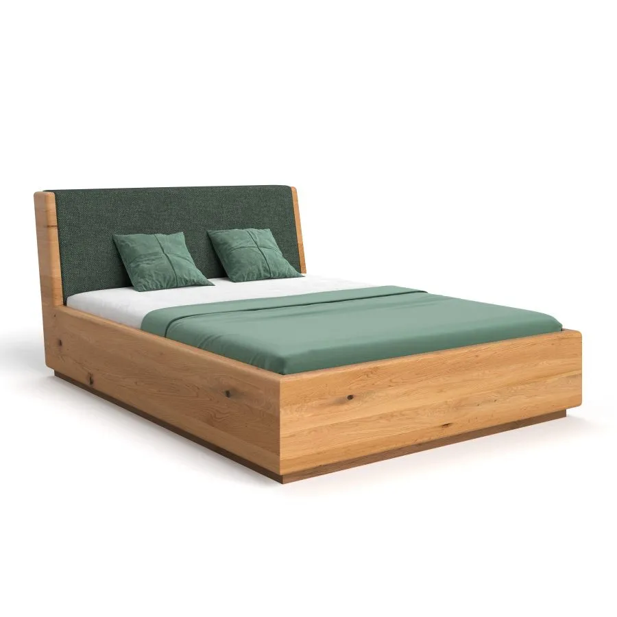 Lit coffre bois tête de lit design coloris vert collection Lugo