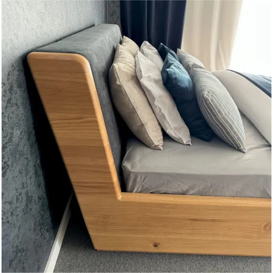 Lit coffre bois massif design chambre adulte Lugo