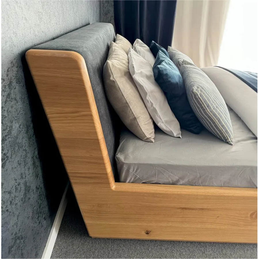 Lit coffre bois massif design chambre adulte Lugo