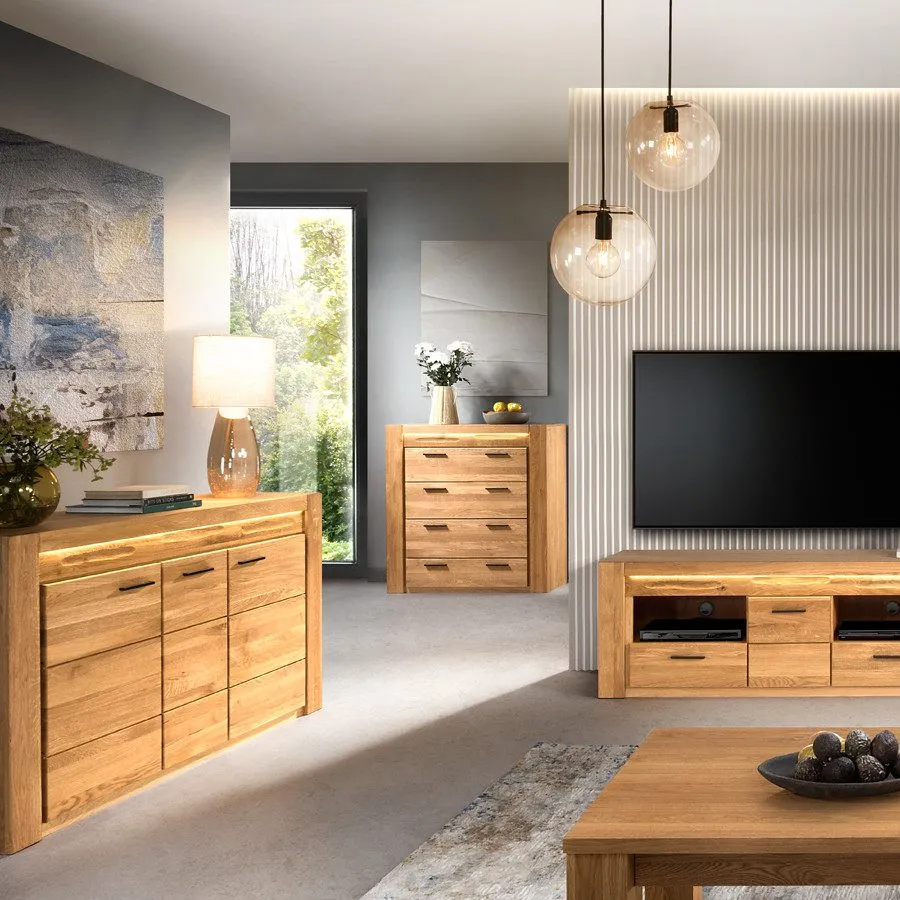 Commode en bois massif clair pour chambre adulte BAROS