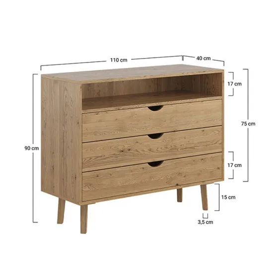 Dimensions commode en chêne massif collection OSLO