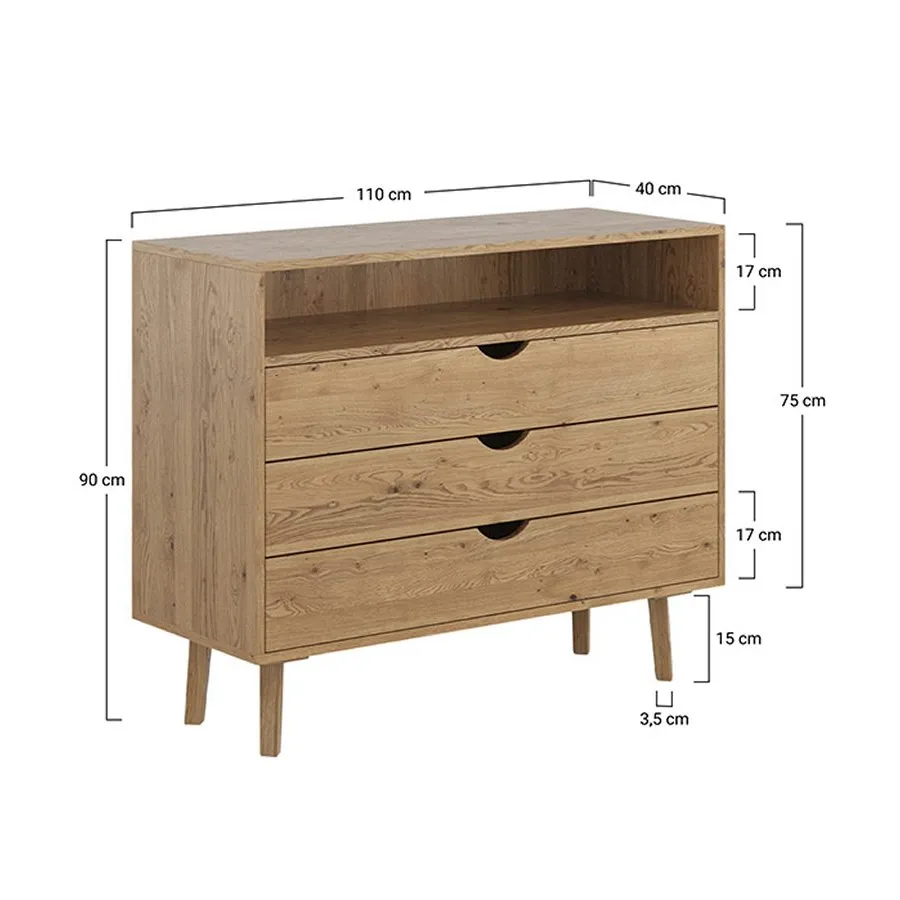 Dimensions commode en chêne massif collection OSLO