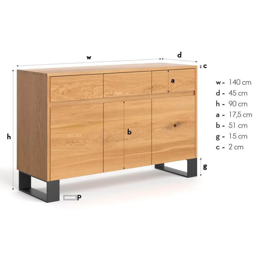 Commode en bois design 140 cm collection Ray