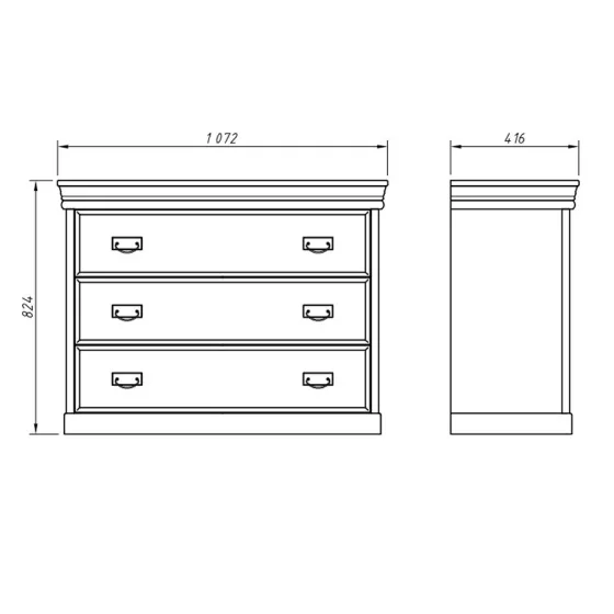 Commode pin massif 3 tiroirs finition blanc ou miel Toscana
