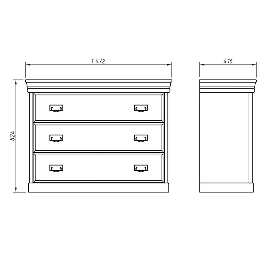 Commode pin massif 3 tiroirs finition blanc ou miel Toscana