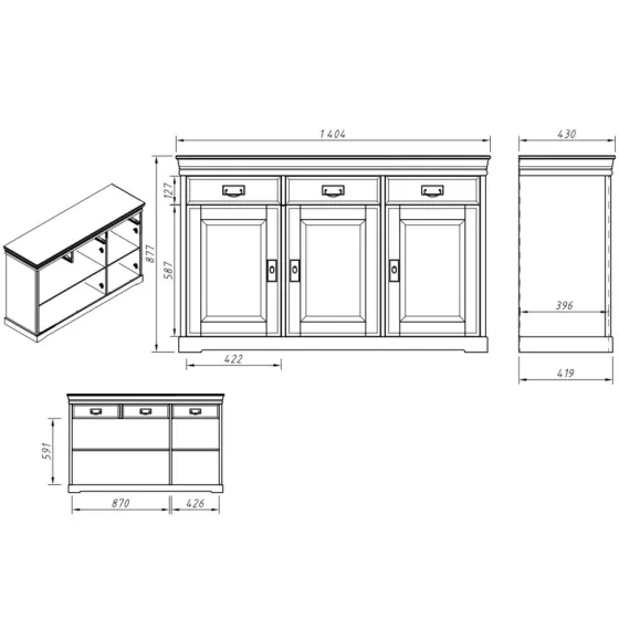 Dimensions commode en pin collection Toscana