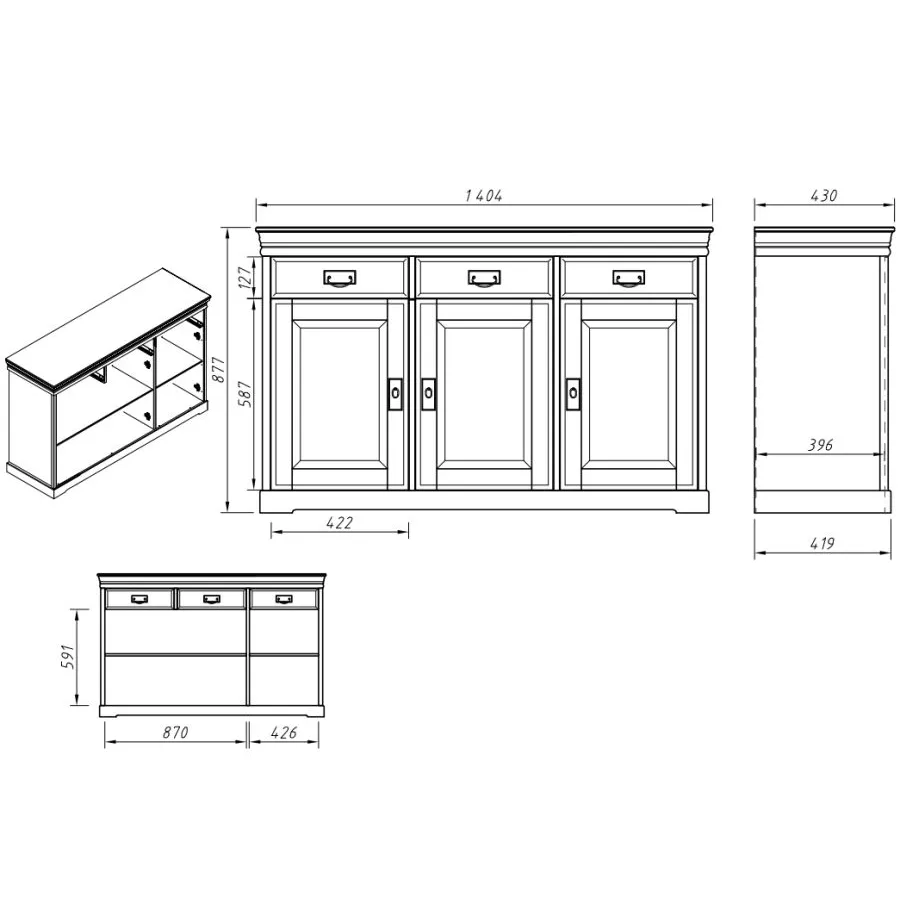 Dimensions commode en pin collection Toscana