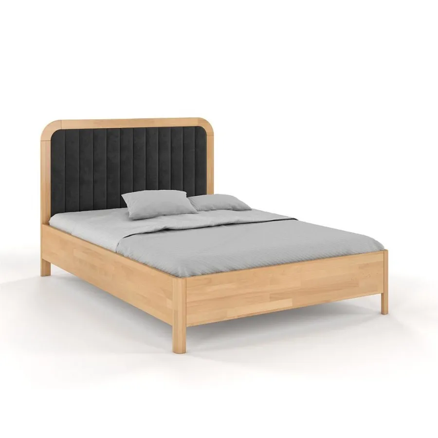 Tête de lit tissu noir pour lit en bois massif collection VERDE