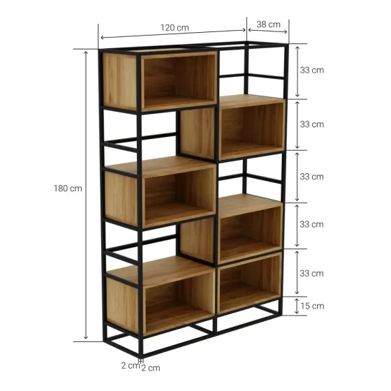 Meuble bibliothèque bois et métal collection Flexa