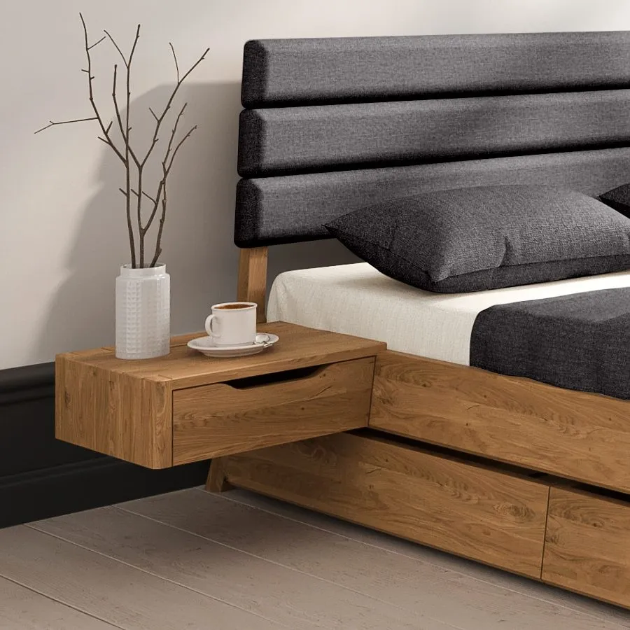 Lit en bois avec tiroir et tête de lit capitonnée TWIST