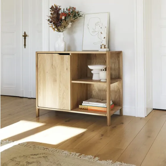 Commode chêne massif 1 porte 2 niches de rangement collection TWIST