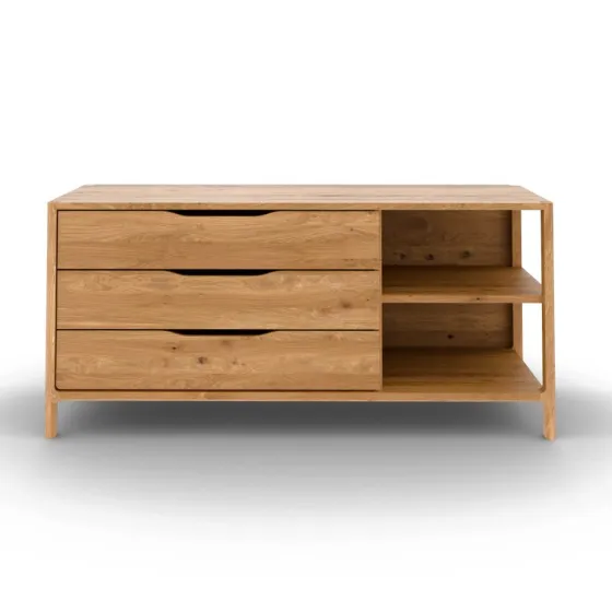 Commode  chêne basse  3 tiroirs 2 niches collection TWIST
