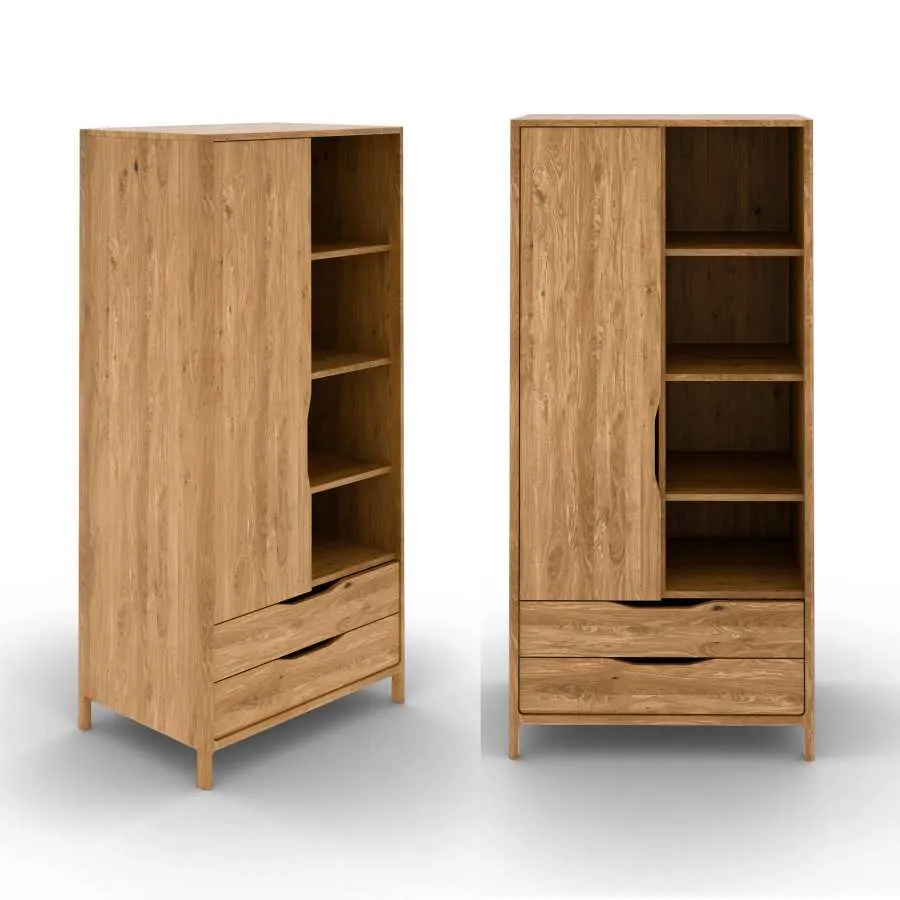 Armoire en chêne massif 1 porte avec étagères de rangement  collection TWIST