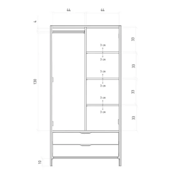 Armoire en chêne massif avec penderie et étagères collection TWIST