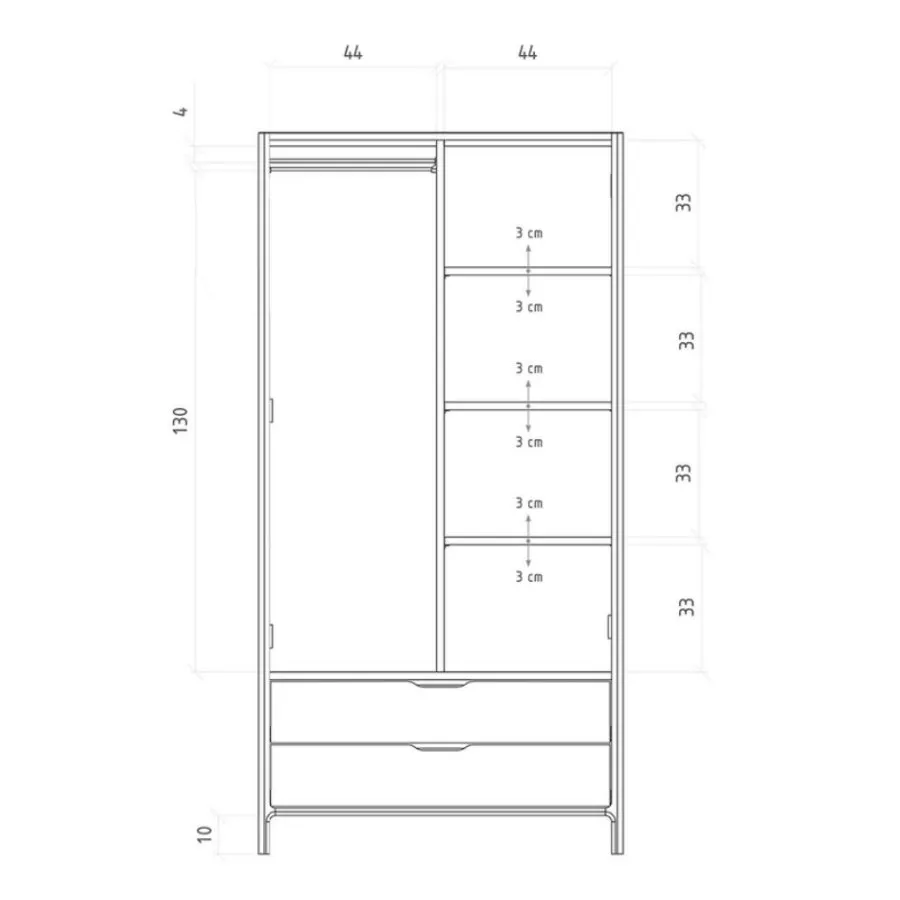 Armoire en chêne massif avec penderie et étagères collection TWIST