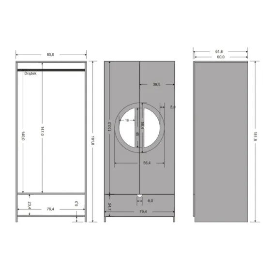Armoire en chêne massif blanchi avec penderie collection ANO