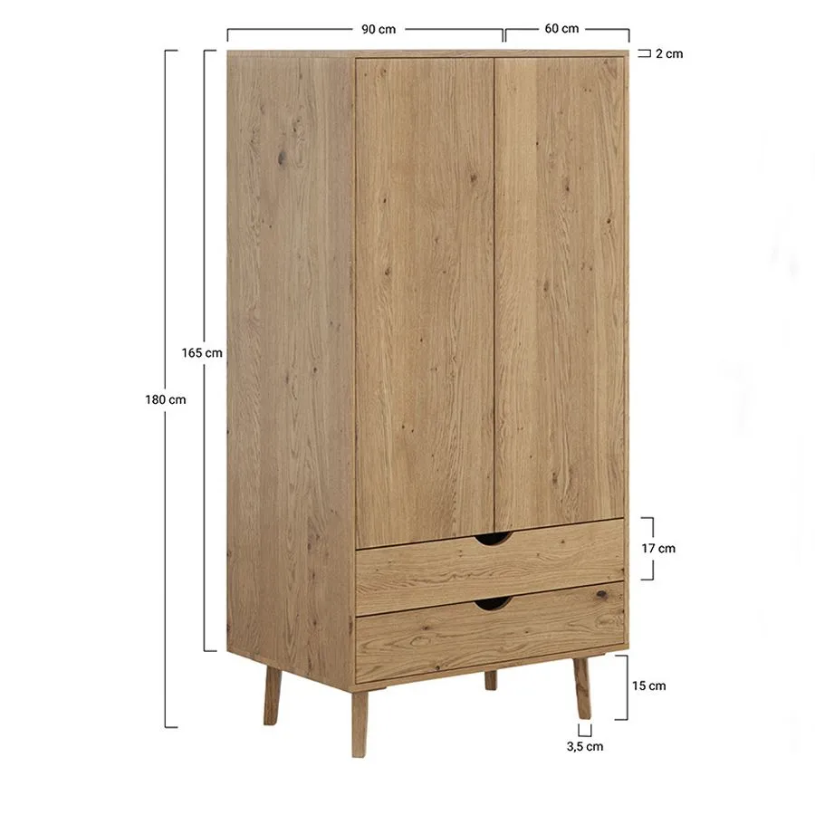 Armoire en chêne massif  90x58x180 cm collection OSLO