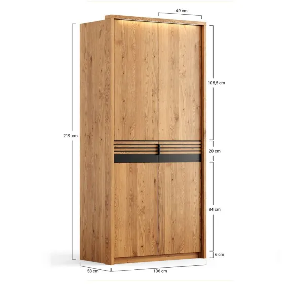 Armoire en chêne massif 100 cm x 58 cm x 219 cm collection Rivaro