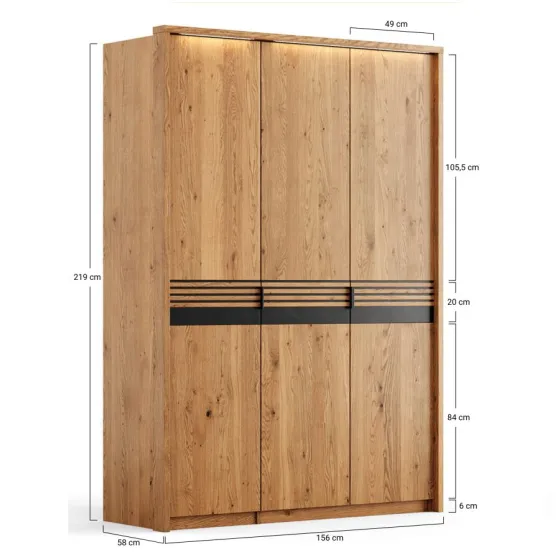 Armoire en chêne massif 156cm x58 cm x 219 cm collection Rivaro