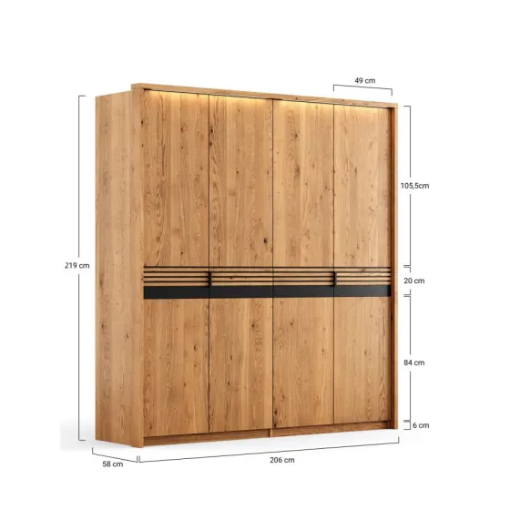 Armoire en chêne massif 206 cm x 58 cm x 219 cm  collection Rivaro